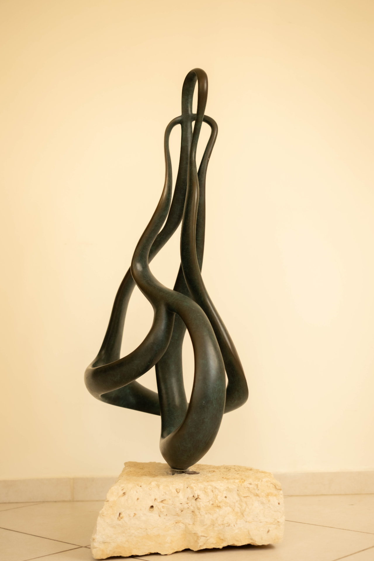 Ribbon — abstract bronze sculpture on a stone base